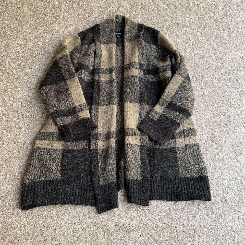 Premise Cardigan Sweater Womens M Multicolor Plaid Open Front Longline Knit